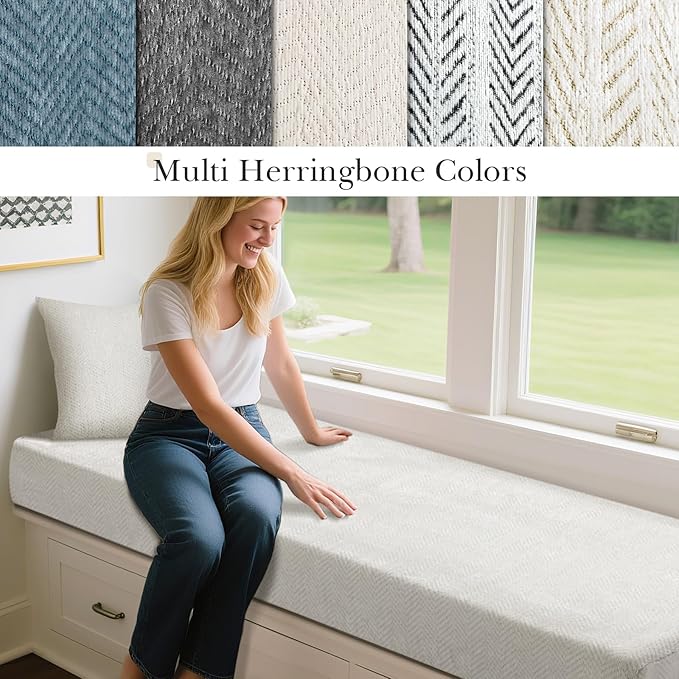 Leinuosen Bench Cushion 42x16x4 Inch for Indoor Furniture Weaving Texture Chenille Kitchen Bay Window Non Slip Seat Cushion Tufted Thicken Pad for Patio Porch, Mudroom Entryway (Beige)