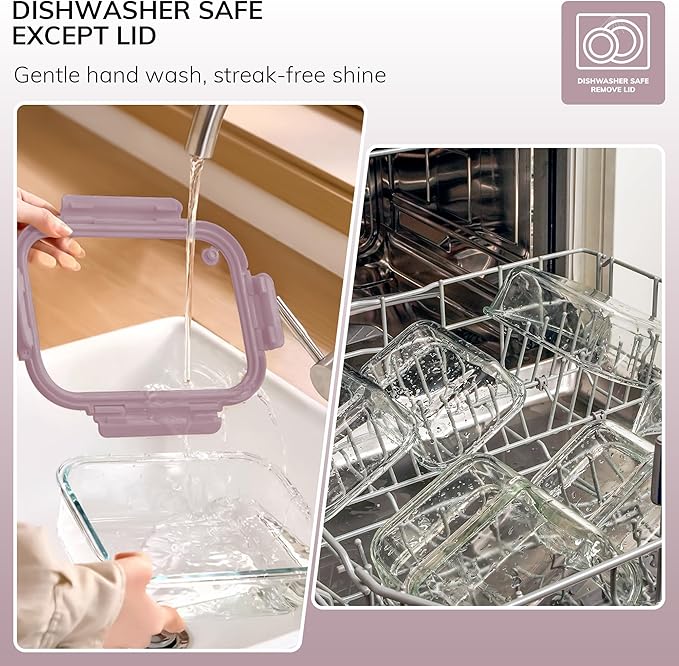 5-Pack Borosilicate Glass Containers with Tempered Lids, 35.2oz/4.4 Cup Airtight Meal Prep Set, Microwave/Freezer Safe (Pink)