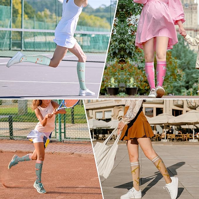 fenglaoda Compression Socks Women Men 4 Pairs, Knee High Support Socks for Running, Sports, Travel, Flight, Nurse