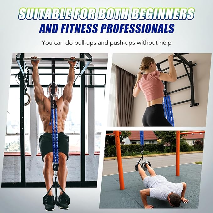 Pull Up Assistance Bands with Foot Support Pedal - 320LBS /400LBS Heavy Duty Resistance Bands Adjustable Weight/Height with 80Lbs Bands&Measured Strap for Strength Training Home Gym