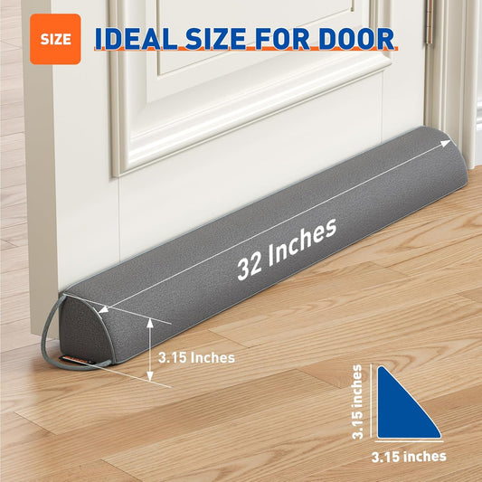 MAGZO Door Draft Stopper 32 Inches, Weighted Triangular Door Snake for Winter Noise Blocker with Hook Loops,Gray