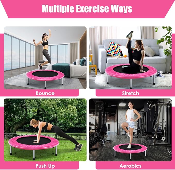 GYMAX Rebounder Trampoline for Adults, Mini Exercise Trampoline with Safety Pad, Foldable Rebounding Fitness Trampoline for Indoor/Outdoor, Small Workout Trampoline for Adults (Blue)