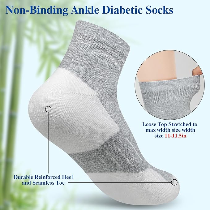Diabetic Socks for Men,6 Pairs Ankle Mens Diabetic Socks,Diabetic Neuropathy Socks for Men 9-12