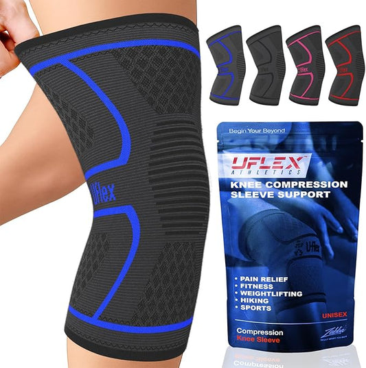 UFlex Athletics Compression Knee Brace for Women & Men Knee Sleeves Support for Sports, Running, Weightlifting, Arthritis, Meniscus Tear, ACL, Hiking, Recovery Support & Fitness