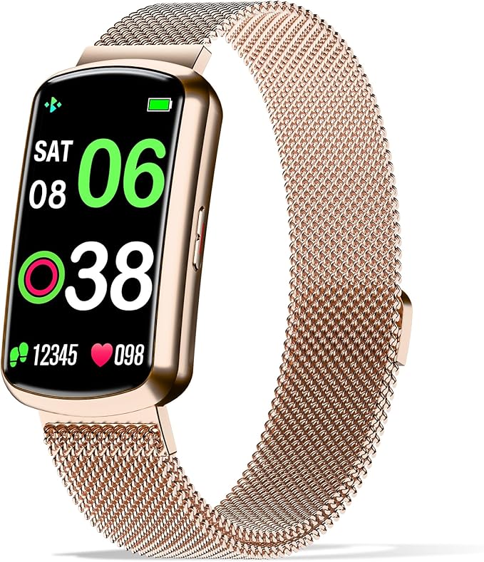 Health Fitness Tracker with 24/7 Heart Rate, Smart Watch with Blood Pressure and Blood Oxygen Monitor, Bulit-in 120+ Sport Mode, Sleep Tracking Waterproof Activity Tracker for Women Men (Pink Gold)