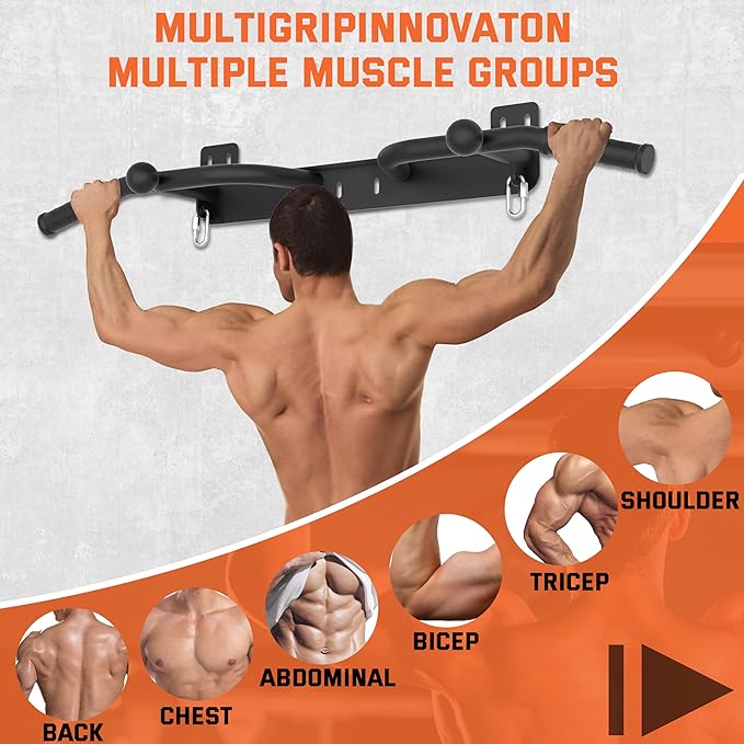 Wall Mounted Pull Up Bar - Heavy Duty Chin Up Bar, Pull-Up Bar for Garage, Joist, Wall Mount - Multifunctional Fitness Bar, Supports up to 600 Lbs