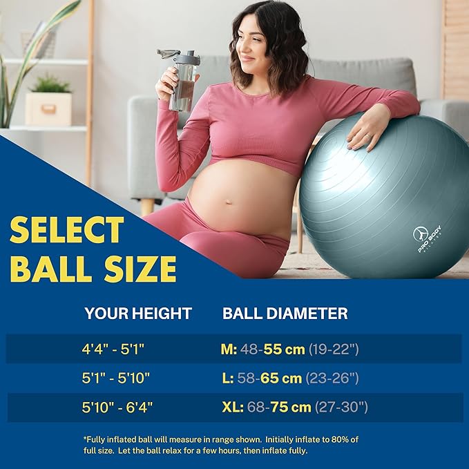 ProBody Pilates Pregnancy Ball - Yoga Ball for Pregnancy with Book, Prenatal, Labor & Postnatal Maternity Exercise