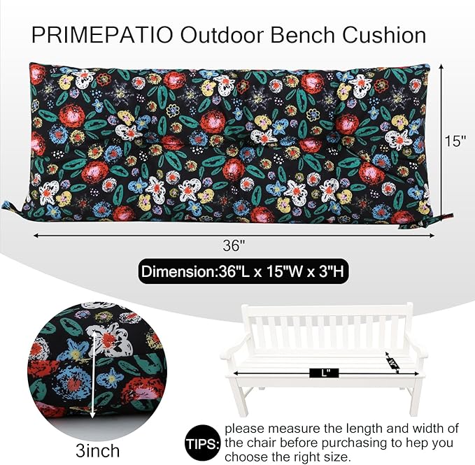 Outdoor Bench Cushion Waterproof, Tufted Bench Seat Cushion 36 x 15 Inch, Patio Wicker Indoor Seat Pads for Outside Garden Patio Balcony