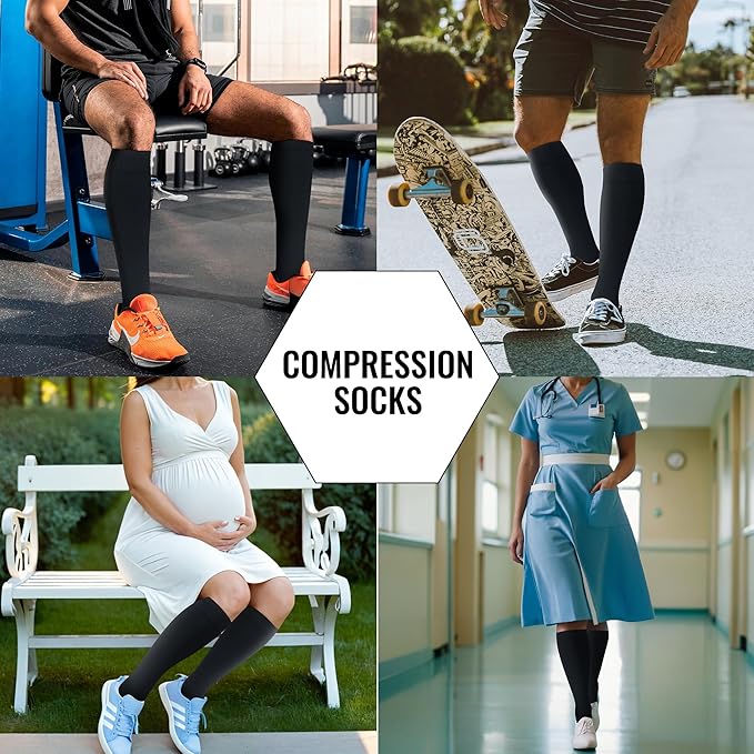Compression Socks for Women Men Circulation Knee High 8 Pairs for Nurses, Running, Travel, Athletic