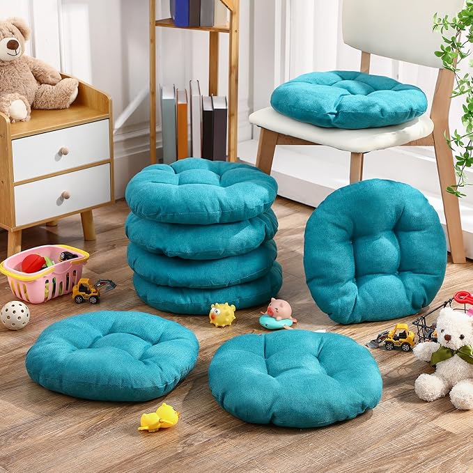 Fumete 8 Pcs 16 Inch Round Floor Cushions for Kids and Toddlers, Flexible Seating Classroom Furniture Floor Pillow for Home, Daycare, Preschool, Yoga and Meditation (Turquoise)