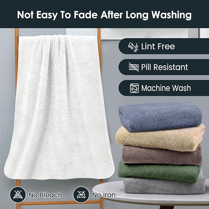 JML Microfiber Bath Towels, Oversized, Ultra Soft, Super Absorbent and Fast Drying, No Fading Large Bathroom Towel Set for Sport, Travel, Fitness, SPA and Yoga (Coral Fleece - White, 30 in x 60 in)