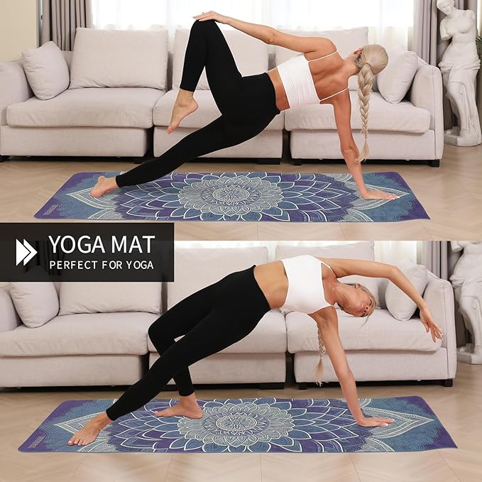 Yoga Mat Non-Slip Extra Thick 72"x32/24" Extra Wide Fitness Exercise Mat TPE Material High Elastic Hot Yoga Mat for Women Yoga Pilates Home Floor Workout (Cow Coffee)