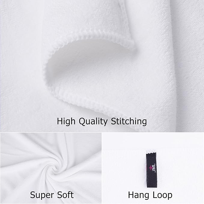 JML Microfiber Bath Towels Set, 6 Pack, 27" x 55" - Extra Soft, Absorbent and Fast Drying, Multipurpose White Microfiber Towel for Adult Men Women, Hair Wrap, Bath, Beach, Pool, Sports, Yoga