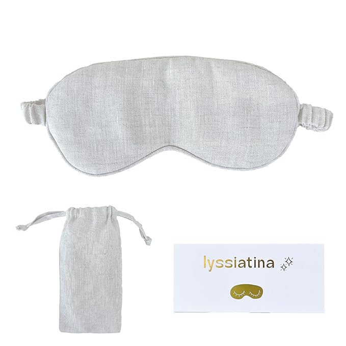 Sleep Mask Pure Linen Eye Mask, with Elastic Band,Comfort Sleeping Shade for Nighttime Sleeping, Traveling & Napping,Side Sleeper Eye Cover Cooling with Travel Bag Gift Package(Natural)