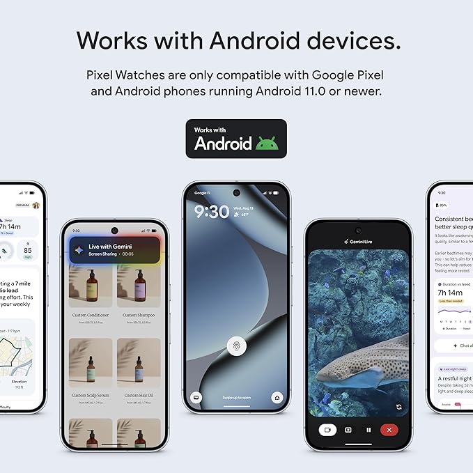 Google Pixel Watch 4 (41mm) - Android Smartwatch - Heart Rate and Sleep Tracking - 30-Hour Battery - Fitness Tracking - Google AI - Polished Silver Aluminum Case - Iris Active Band - LTE (2025 Model)