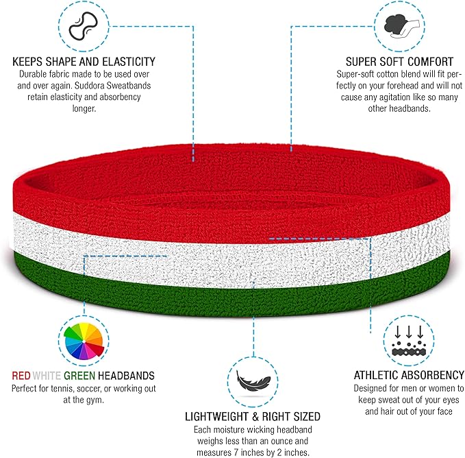 Suddora Striped Sweatband Set, Moisture Wicking 2 Wristbands and 1 Headband, Breathable Athletic Sweat Bands for Sports, Costumes & Cosplay, Matching Bands to Wear with Jersey