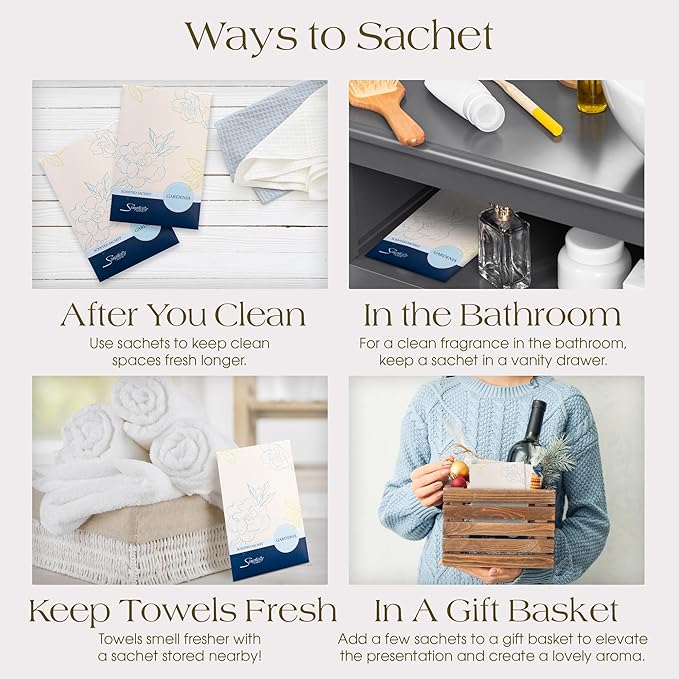 Gardenia Scented Sachets Pack of 6, Spring and Summer - Long-Lasting Scented Bags, Home Fragrance, Air Freshener & Deodorizer for Closet, Room, Drawer, or Cars, Made in USA