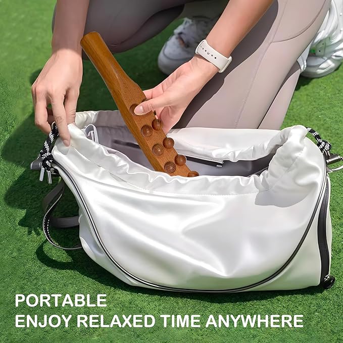 Wood Therapy Massage Stick, 2 in 1 Double Row 12 Beads Maderoterapia Kit Wood Gua Sha Massage Tool, Wooden Gua Sha Lymphatic Drainage Massager Tool for Body Shaping