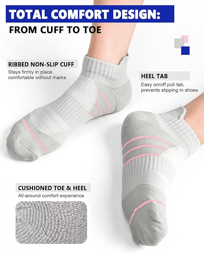 Cotton Ankle Compression Socks for Women 6 Pairs, Running Socks with Arch Support Plantar Fasciitis Athletic Sock