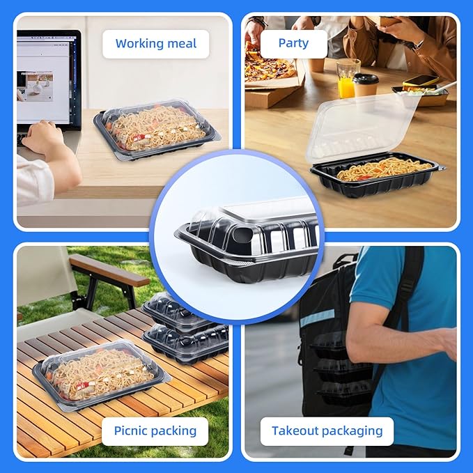 YANGRUI Food Containers 9x6 Inch 27 oz 30 Pack - Anti Fog Clear Lid for Display | BPA Free PP Plastic | Reusable Heavy Duty Freezer & Microwave Safe | Shrink-Wrap Freshness Bakery Takeout Container