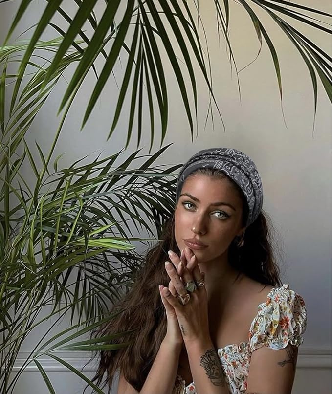 AKTVSHOW 7'' Wide Bandana Headbands for Women, 10 Pack Large Boho Paisley Turban Headband Fashion Non Slip Hairbands Thick Head Wraps Yoga Workout Hair Accessories