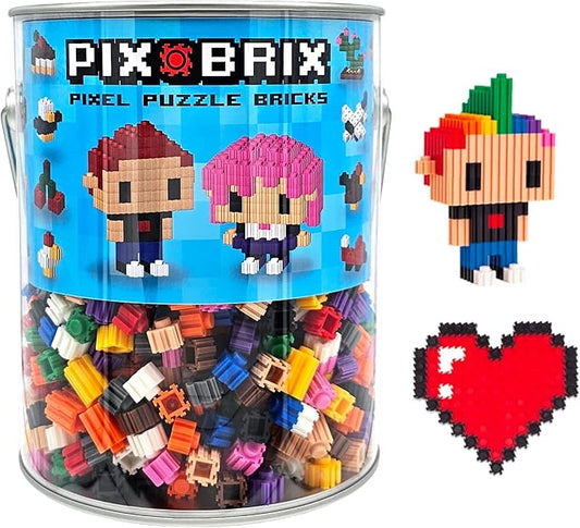 Pix Brix Pixel Art Puzzle Bricks Bucket – 1,500 Piece Pixel Art Kit with 11 Colors, Dark Palette – Interlocking Building Bricks, 2D and 3D Builds – Stem Toys, Ages 6 Plus