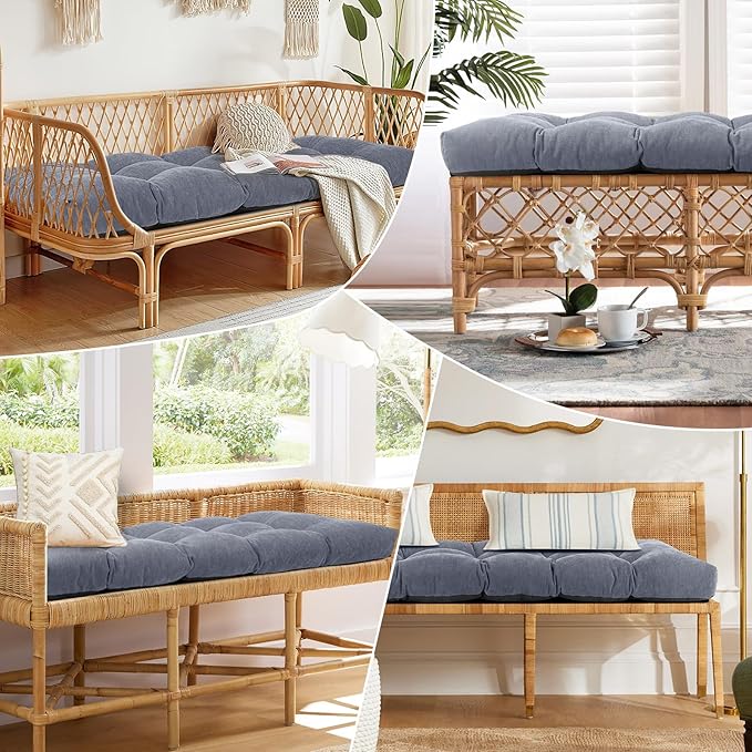 Bench Cushion 36 Inch - Chenille Fabric, High-Density Foam, Non-Slip Bottom, Soft Durable Indoor Tufted Long Seat Cushion for Window Garden Furniture (Light Gray, 36x14x4 Inch)