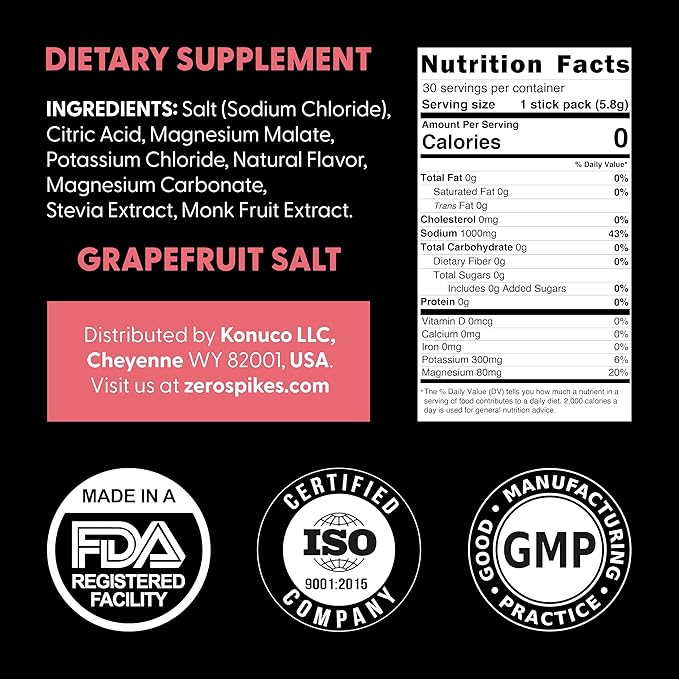 No Sugar Electrolytes Powder Packets | Keto & Fasting Salts Drink Mix | Supplements: The Key Hydration Nutrients Missing from Purified Water | Clean, Grapefruit, Calorie Free | 30 Sticks