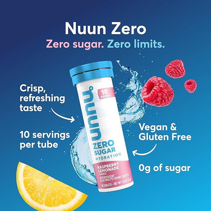 Nuun Zero Sugar Hydration Electrolyte Tablets - Sodium, Potassium, Chloride, Calcium, Magnesium, Light & Delicious Fruit Flavors, No Sugar, Gluten Free, Vegan, Raspberry Lemonade (80 Servings Total)