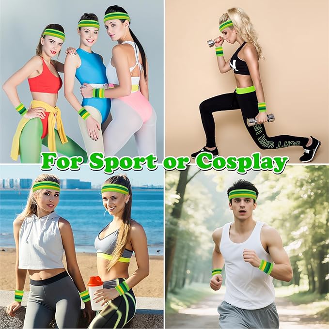 ONUPGO 6 Pieces Sweatbands Set - Sports Headbands Wristbands for Men & Women,Cotton Terry Cloth Sweatband for Tennis,Basketball,Gym,Working Out - Moisture Wicking Elasticity