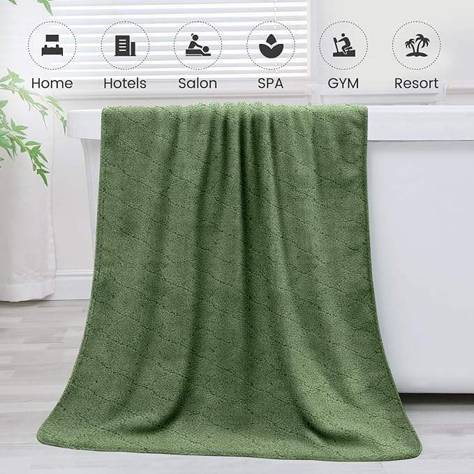 JML Microfiber Bath Towels, Oversized, Ultra Soft, Super Absorbent and Fast Drying, No Fading Large Bathroom Towel Set for Sport, Travel, Fitness (Coral Fleece - Olive-Green, 30 in x 60 in)