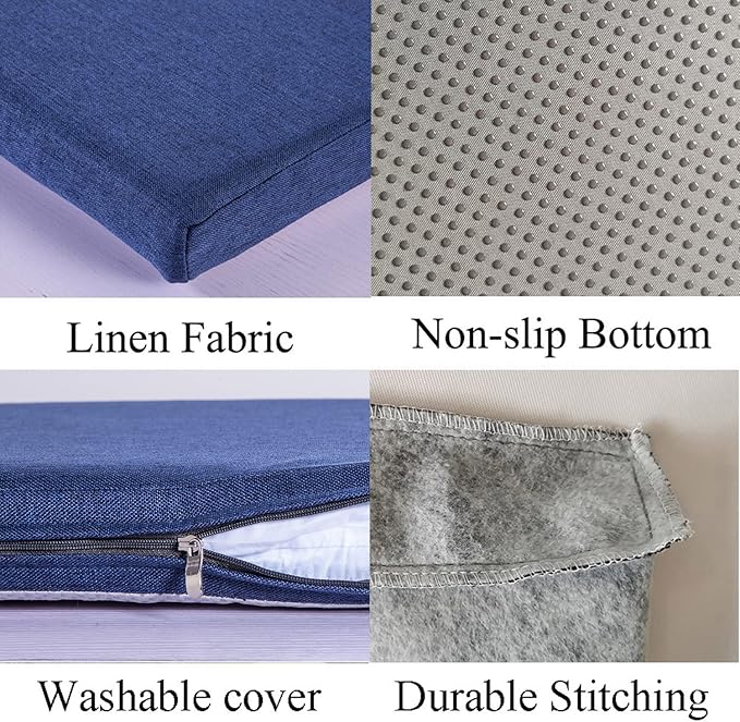 Bench Seat Cushion Memory Foam Chair Pads Non-Slip Rubber Back Indoor Swing/Settee Cushion 48 x 16 inch, Blue