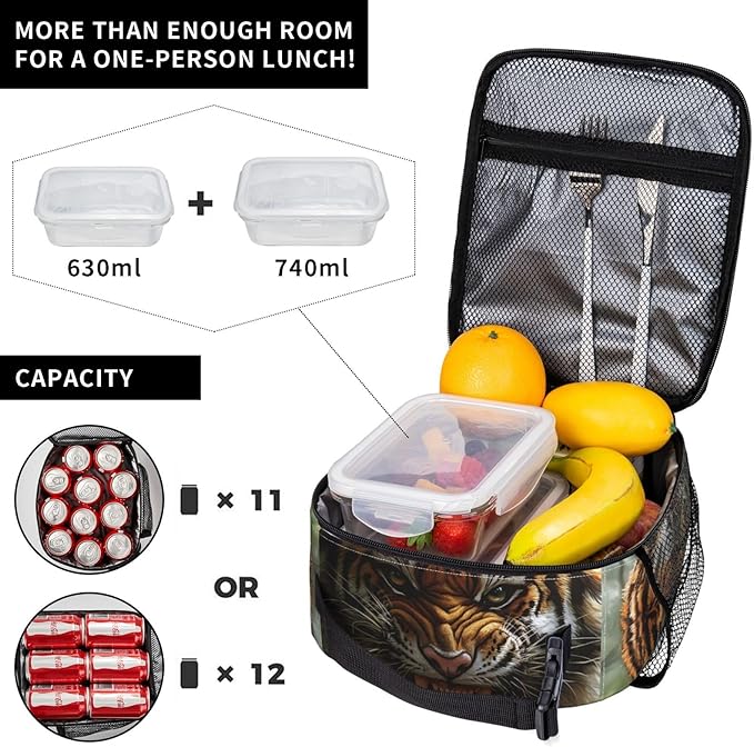Insulated Lunch Box for Women Men, Tiger Theme Lunch Box Reusable Portable Lunch Bag Cooler Tote Waterproof Lunch Container for Office Picnic Work Travel