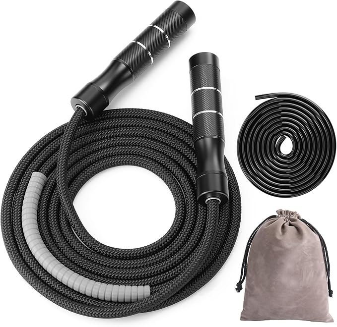 Weighted Jump Rope for Men and Women 1 LB Ball Bearing Rapid Speed Skipping Rope for Workout Fitness Exercise Aluminum Handle Adjustable Length Fabric Cotton and Solid PVC