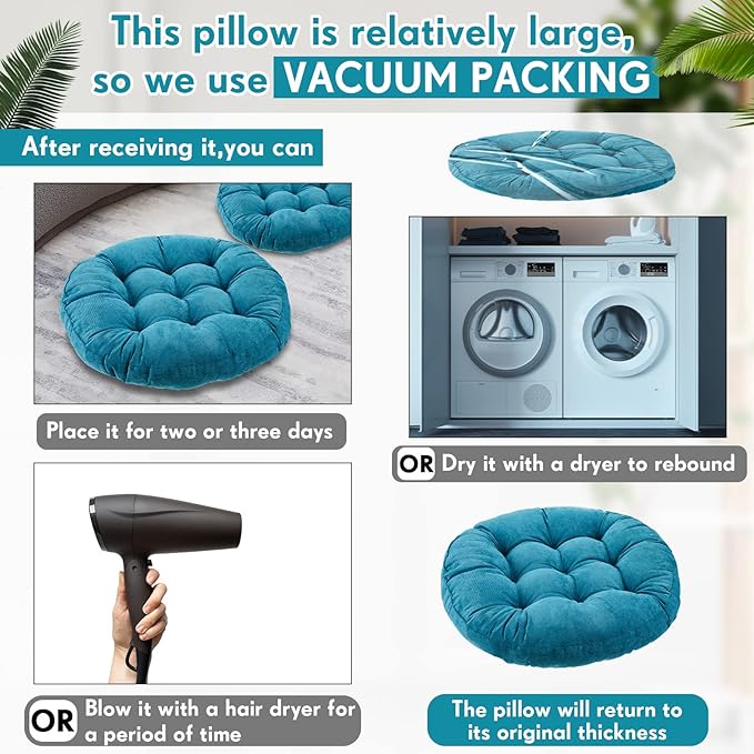 Jerify Floor Pillow Cushions 22 x 22 Inch Round Square Large Meditation Floor Pillow for Classroom Adult Meditation Picnic Party Cushion for Seating Gift Christmas(Round,Aquamarine,4 Pcs)