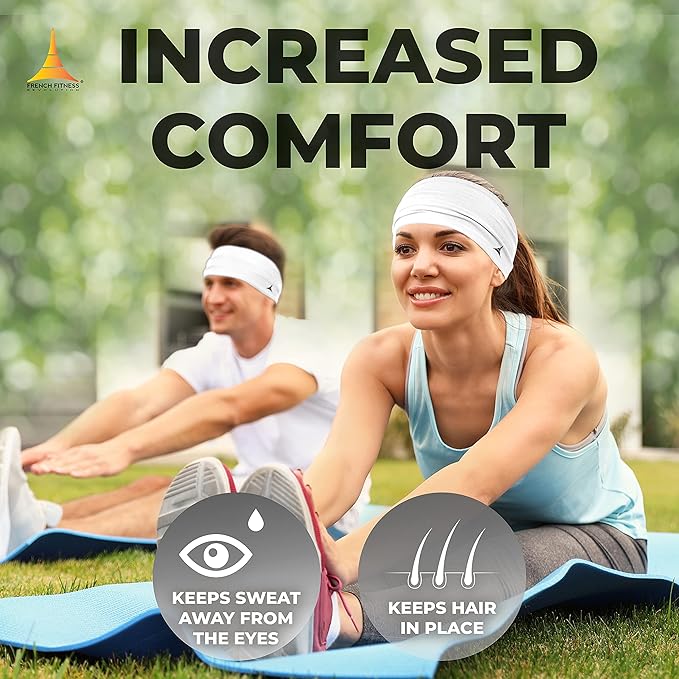 French Fitness Revolution - Stretchy Sports Headband for Men & Women - Guys Sweatband for Running, Cycling, Basketball, Yoga, Fitness - Moisture Wicking Workout Hairband - Made in Europe