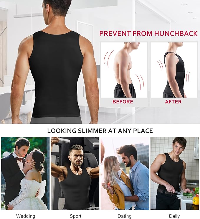 Gotoly Men Compression Shirt Shapewear Slimming Body Shaper Vest Undershirt Tummy Control Tank Top