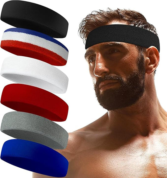 Sweatbands Sports Headband for Men & Women - Terry Cloth Moisture-Wicking Sports Towel Headband for Tennis, Basketball, Running, Gym, and Fitness Working Out