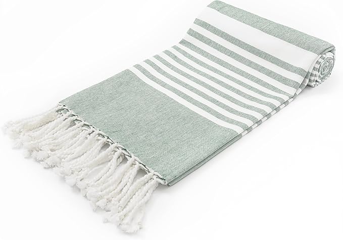 Green Turkish Beach Towel - 100% Cotton, Sand-Resistant, Quick-Dry, Highly Absorbent, Oversized, Thin Turkish Beach Towels - Perfect for Travel and Uses Less Space - 71"x37" (Green)
