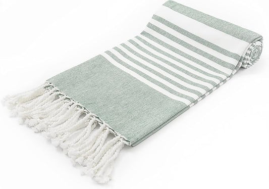 Green Turkish Beach Towel - 100% Cotton, Sand-Resistant, Quick-Dry, Highly Absorbent, Oversized, Thin Turkish Beach Towels - Perfect for Travel and Uses Less Space - 71"x37" (Green)