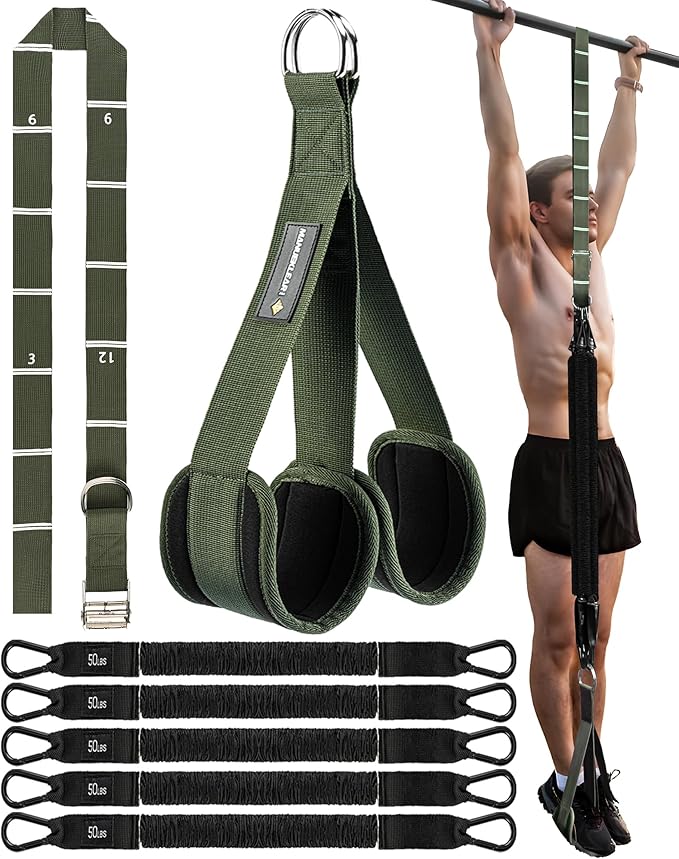 MANUEKLEAR Heavy Duty Resistance Bands for Pull Ups, Pull Up Assistance Bands with Scale Tracking Feature, Adjustable Pull Up Assist Band with Five 50-Pound Pull Up Bands and Fabric Feet/Knee Rest