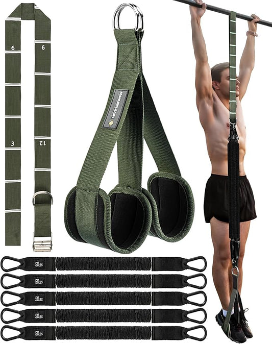 MANUEKLEAR Heavy Duty Resistance Bands for Pull Ups, Pull Up Assistance Bands with Scale Tracking Feature, Adjustable Pull Up Assist Band with Five 50-Pound Pull Up Bands and Fabric Feet/Knee Rest