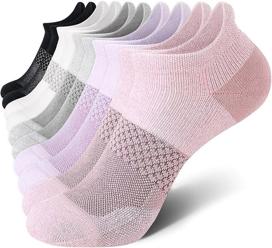 CS CELERSPORT 5 Pairs Women's Ankle Running Socks Cushioned Athletic Sport Socks with Tab