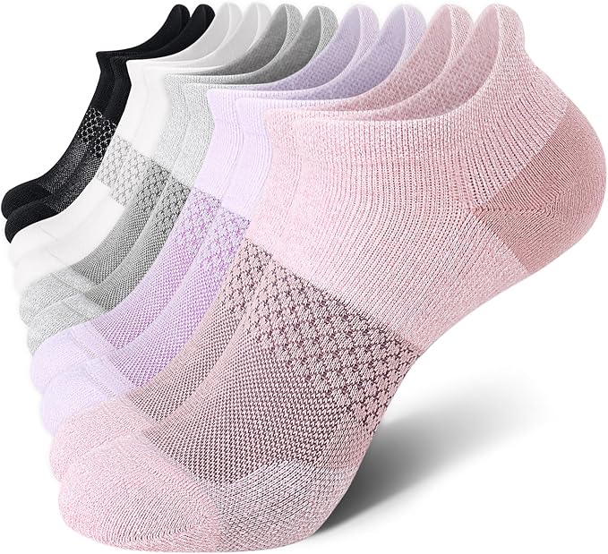 CS CELERSPORT 5 Pairs Women's Ankle Running Socks Cushioned Athletic Sport Socks with Tab