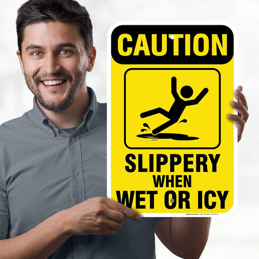 Caution Slippery When Wet Sign or ICY Sign, 12"x18" Aluminum, Fade Resistance, Indoor/Outdoor Use, USA MADE By My Sign Center