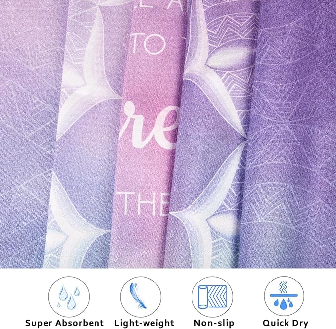 Colorful Star Large Yoga Towel with Corner Pockets, Non Slip Grip Dots Absorbent Hot Yoga Mat Towels, Yoga Blankets with Travel Bag, Mat Cover for Workout, Gym, Fitness - 74"x26", Purple Blue Lotus