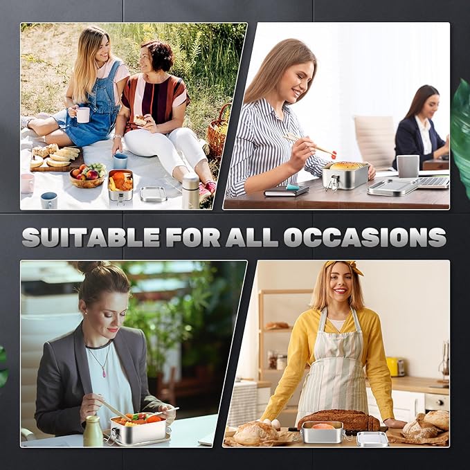 Umigy 1 Pcs Stainless Steel Food Containers Metal Bento Lunch Box Stainless Steel Food Storage Containers, Lockable Clips to Leak Proof, Reusable Dishwasher Snack Boxes for Work, Picnic (2400ml)