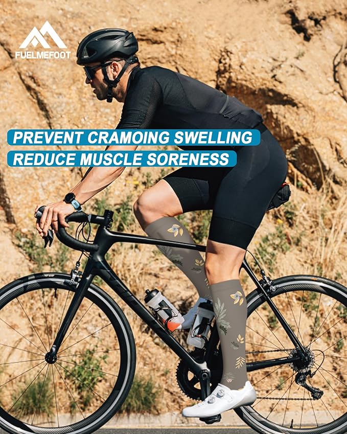 FuelMeFoot 6 Pairs Compression Socks for Women & Men 15-20mmHg Graduated Support Knee High Socks for Nurses, Travel, Athletic