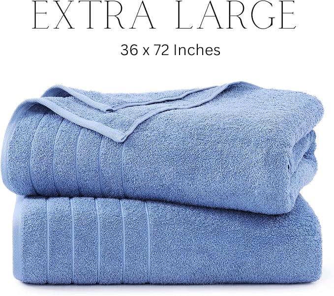 Casa Platino 2 Pack Bath Sheet Sets, 36"x72" Hotel Towels, 100% Cotton, Quick Dry, Soft - Cerulean Blue