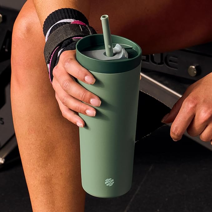 BlenderBottle 2-in-1 Insulated Stainless Steel Shaker Tumbler, Swig Leakproof Lid, Straw, BlenderBall, BPA Free, For Protein Shakes, Smoothies, And Pre Workout, 24 oz, Green (Seaglass)